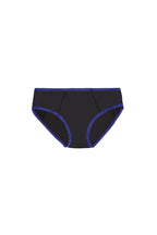 Dear Kate Hazel Hipster Full in Black with Blue Trim, flat lay front view on a white background.