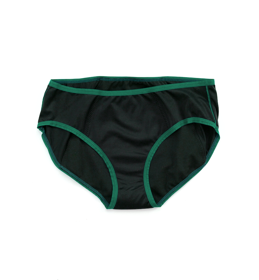 Dear Kate Hazel Hipster Full in Black with Green Trim, flat lay front view on a white background.