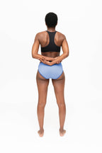 Dear Kate Hazel Hipster Full in Exhale Blue, worn on model, back view on a white background.