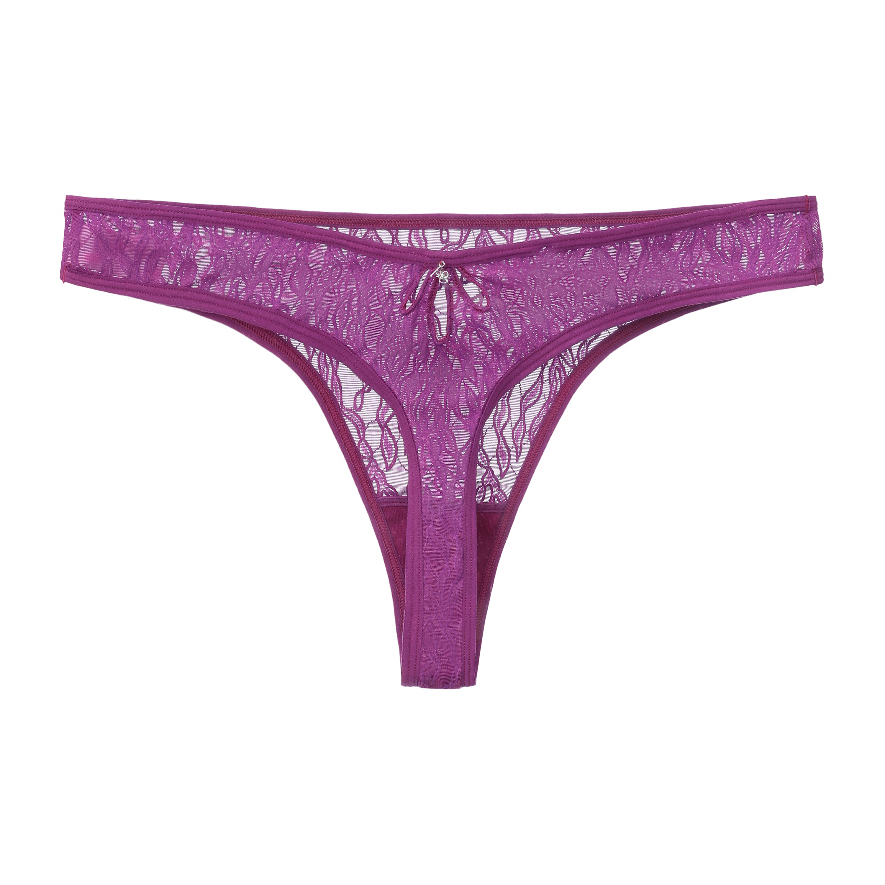 Amour d'Agnette Julie Everyday Lace Thong in Purple, back view on a white background.