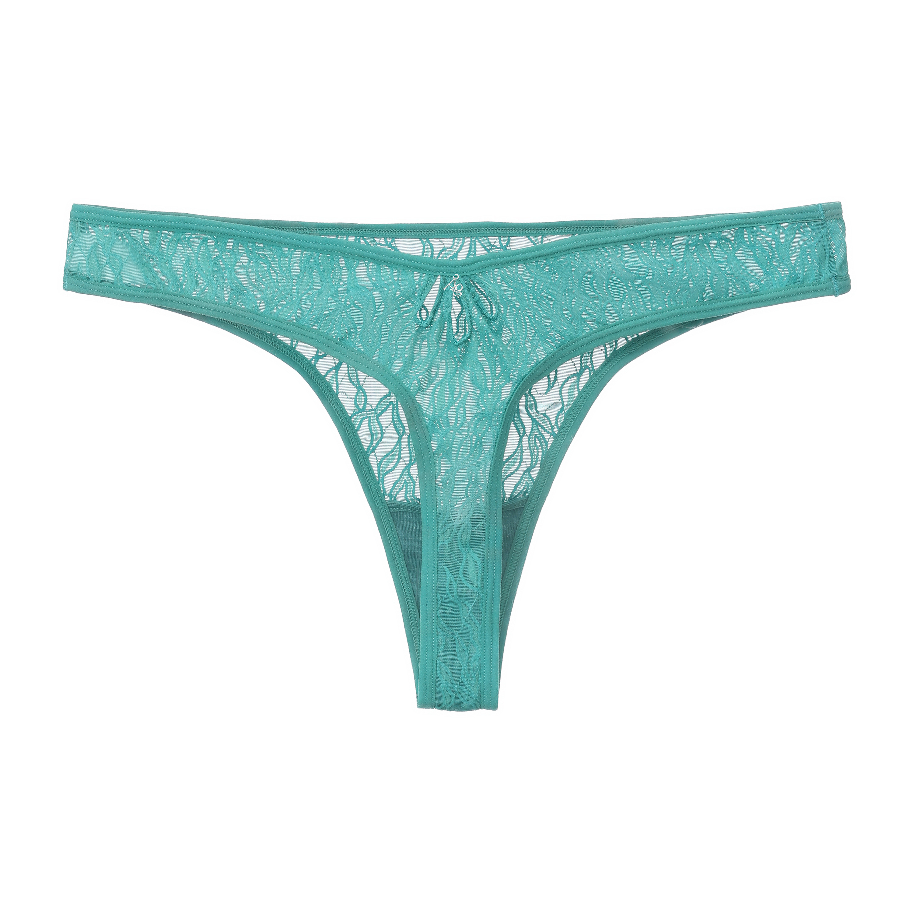 Amour d'Agnette Julie Everyday Lace Thong in Teal, back view on a white background.