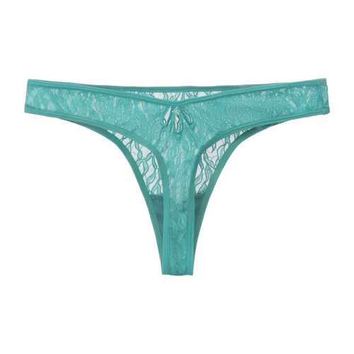 Amour d'Agnette Julie Everyday Lace Thong in Teal, back view on a white background.