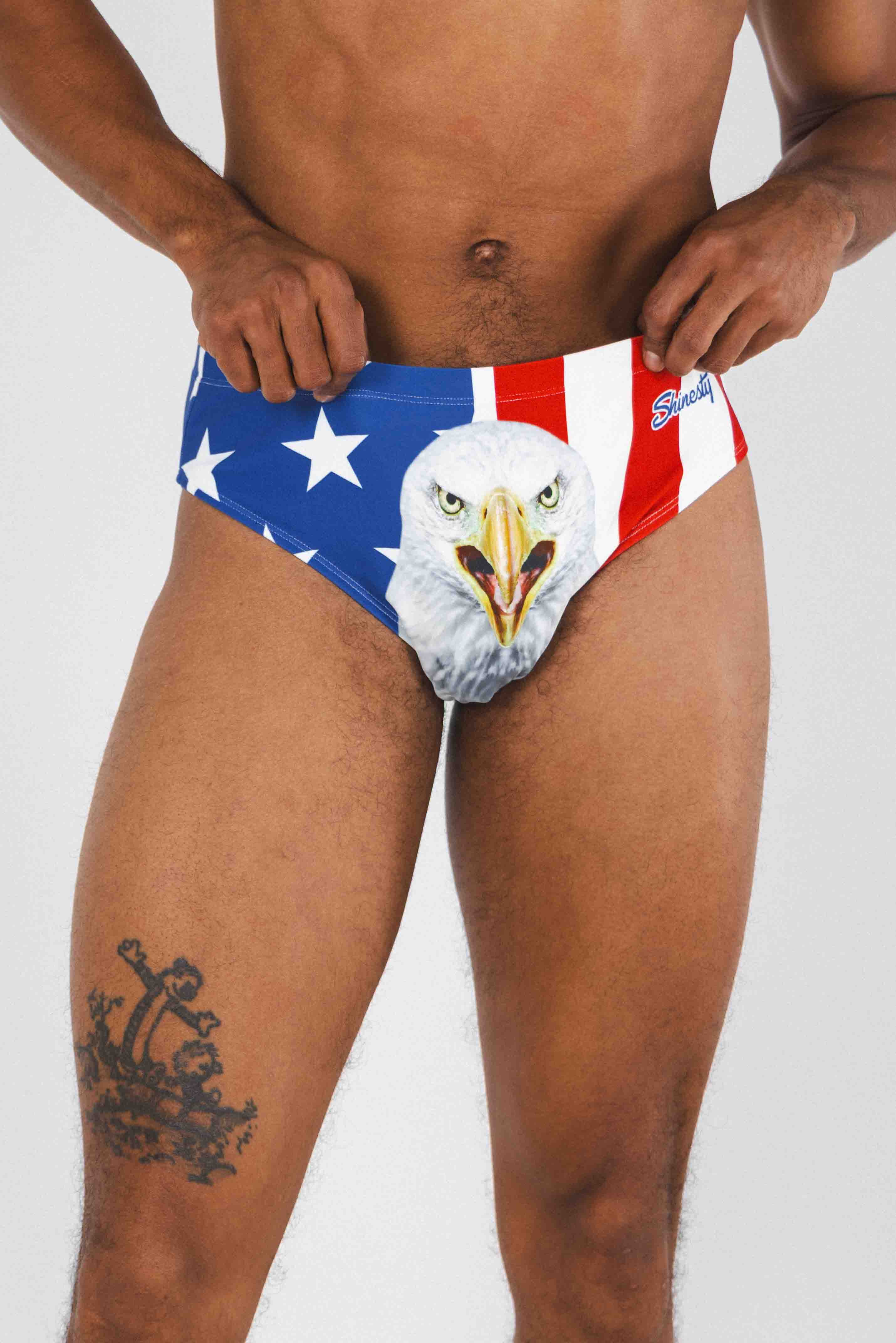 Shinesty The Mascot American flag Ball Hammock pouch swim brief – patriotic novelty swimwear