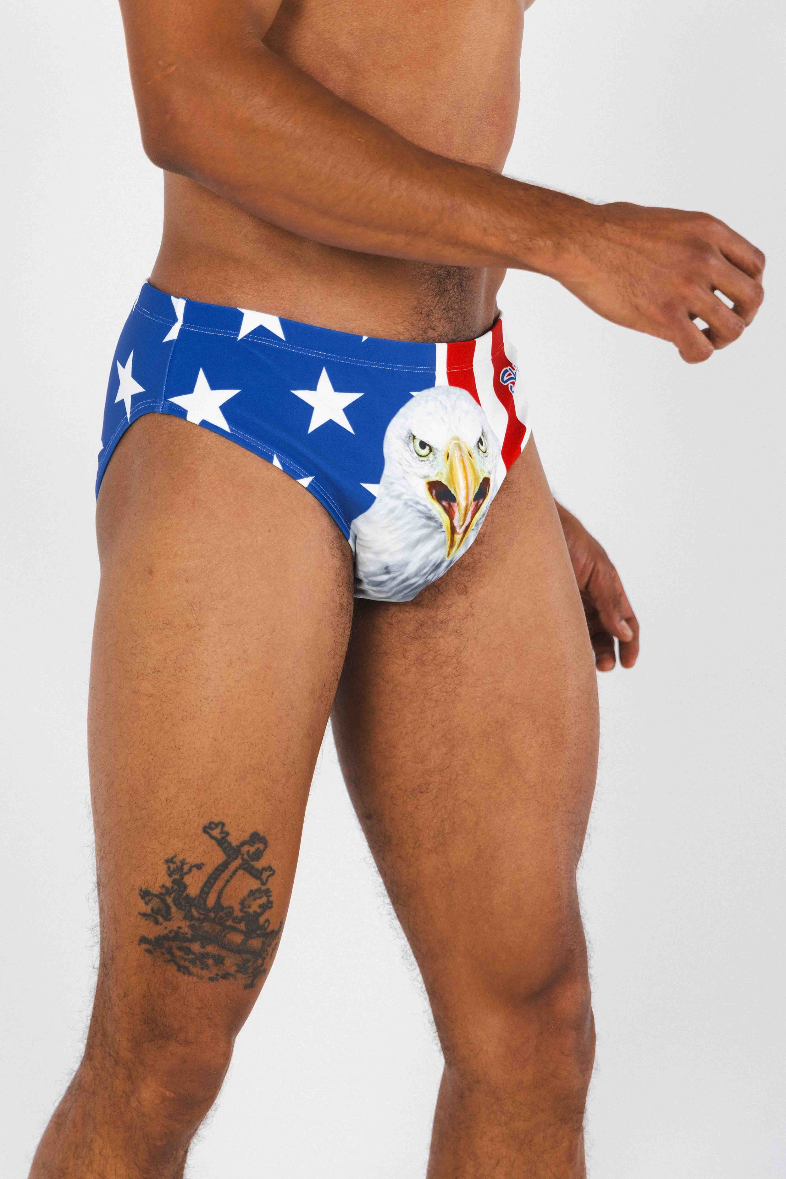 Shinesty The Mascot American flag Ball Hammock pouch swim brief – patriotic novelty swimwear