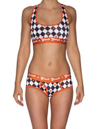 Ginch Gonch Backstage Pass Women's boyfriend briefs in edgy diamond argyle print, 4-way stretch cotton full coverage, worn by model