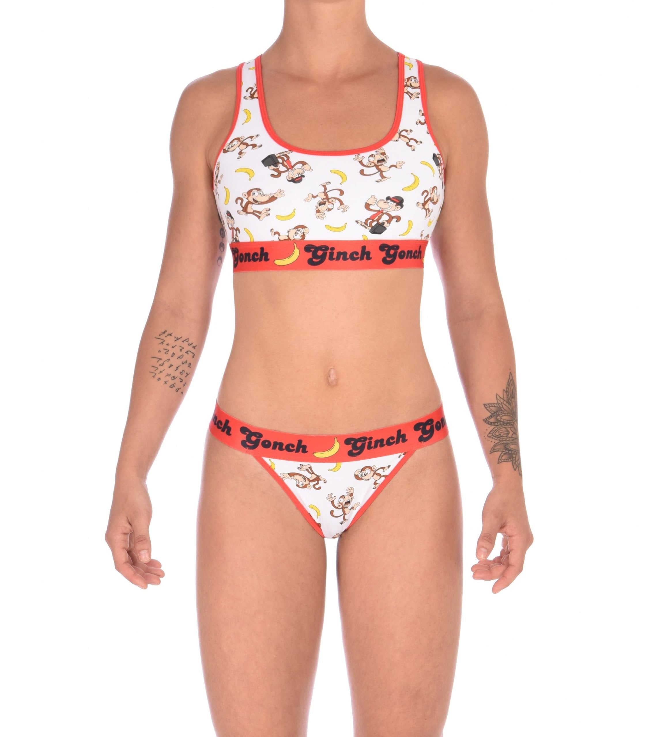 Ginch Gonch women's Gone Bananas monkey print thong – cotton novelty underwear