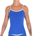 Ginch Gonch Blue Lagoon Women's camisole in vibrant royal blue 4-way stretch cotton, adjustable straps, no-itch waistband, worn by model

