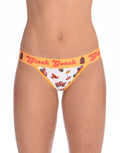 Ginch Gonch GG Fire Fighters Women's thong in bold firefighter print, soft 4-way stretch cotton, anti-muffin waistband worn by a model.