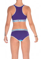 From the back, rear view of Ginch Gonch Purple Haze boyfriend briefs showing full seat coverage and color block stretch cotton