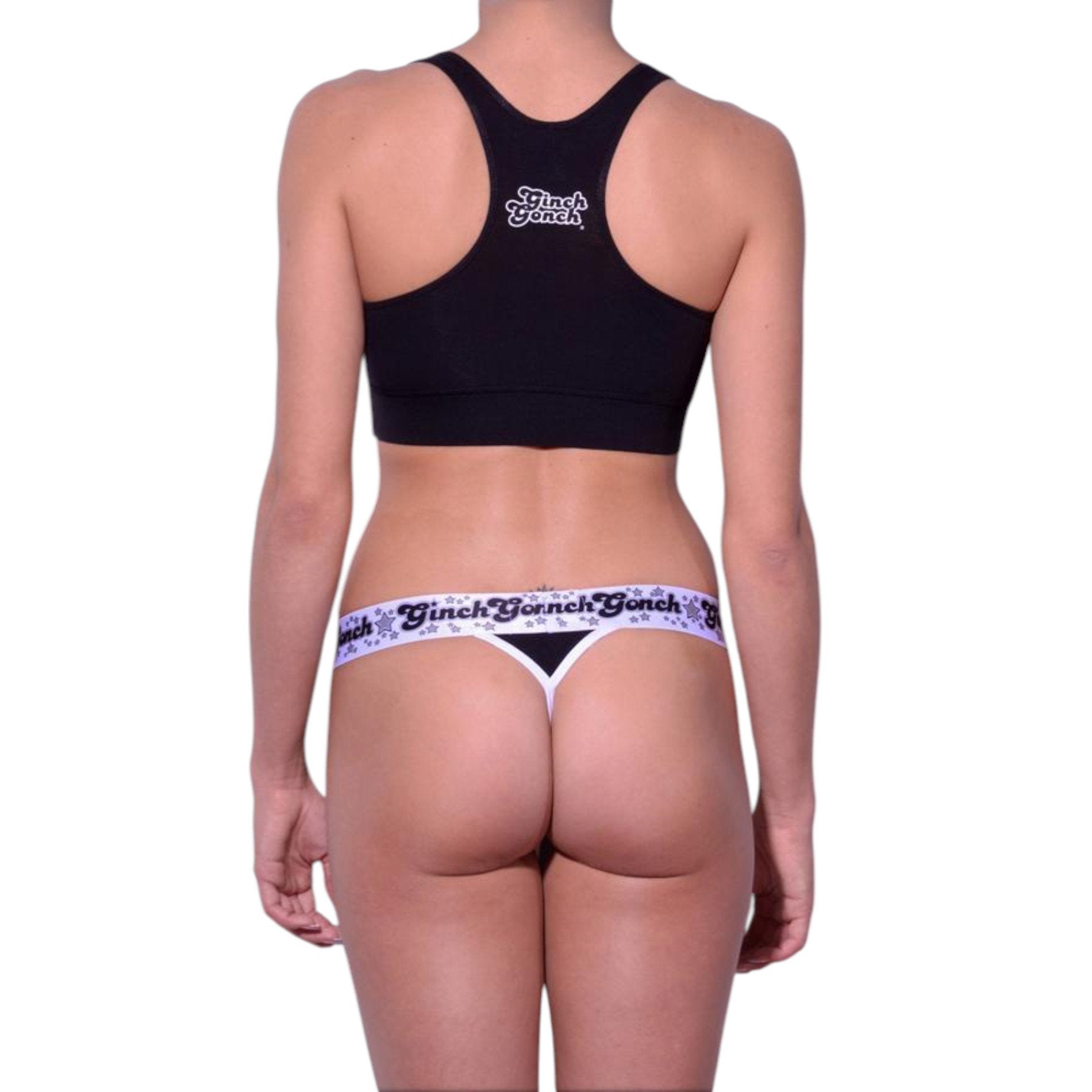 Ginch Gonch Women’s "Black Magic" Thong – Sleek Solid Black Cotton Stretch Thong