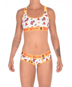 Full outfit view of Ginch Gonch GG Fire Fighters boyfriend briefs showing full seat coverage and firefighter print cotton set with a matching sports bra.