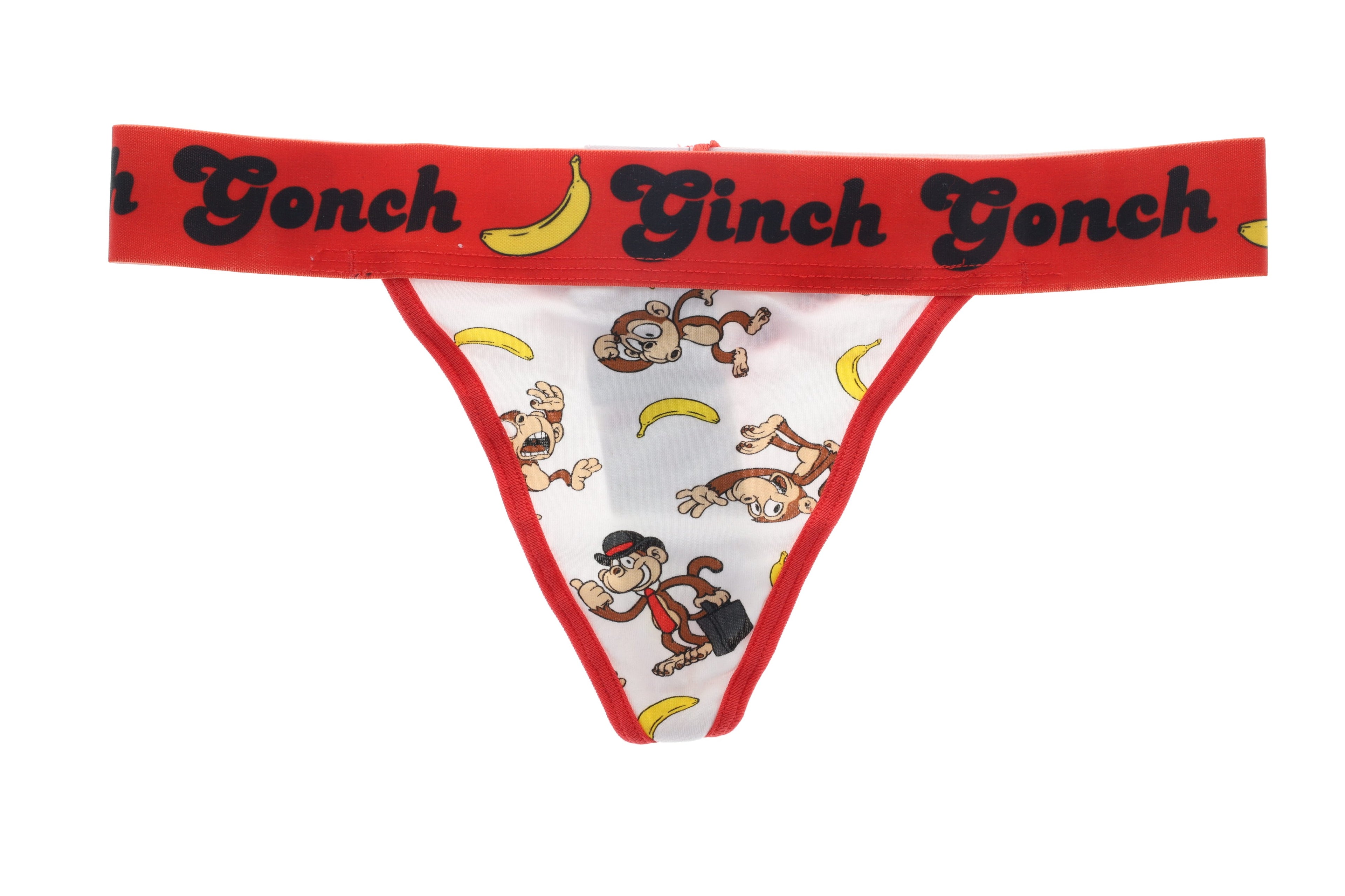Ginch Gonch women's Gone Bananas monkey print thong – cotton novelty underwear