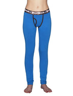 Ginch Gonch Blue Coconuts Women's leggings in vibrant solid electric blue 4-way stretch cotton with anti-muffin waistband, worn by model
