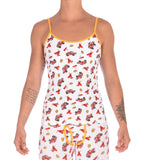 Ginch Gonch GG Fire Fighters Women's camisole in bold firefighter print, 4-way stretch cotton with adjustable straps, worn by model