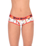 Front view of a model wearing Ginch Gonch Gone Bananas boyfriend briefs showing full seat coverage and monkey print stretch cotton.