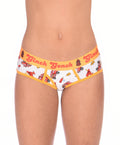 Ginch Gonch GG Fire Fighters Women's boyfriend briefs in fun firefighter print, 4-way stretch cotton full coverage worn by model.