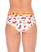 Rear view of a model wearing a Ginch Gonch GG Fire Fighters boyfriend briefs showing full seat coverage and firefighter print cotton.