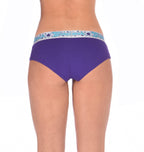 Seen from behind, rear view of Ginch Gonch Purple Haze gogo briefs showing anti-muffin waistband and color block stretch cotton
