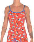 Ginch Gonch GG EMT Women's camisole in playful medical emergency print, 4-way stretch cotton with adjustable straps worn by a model