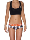 Ginch Gonch Backstage Pass Women's gogo briefs in edgy diamond argyle print, 4-way stretch cotton low-rise bikini fit, worn by model