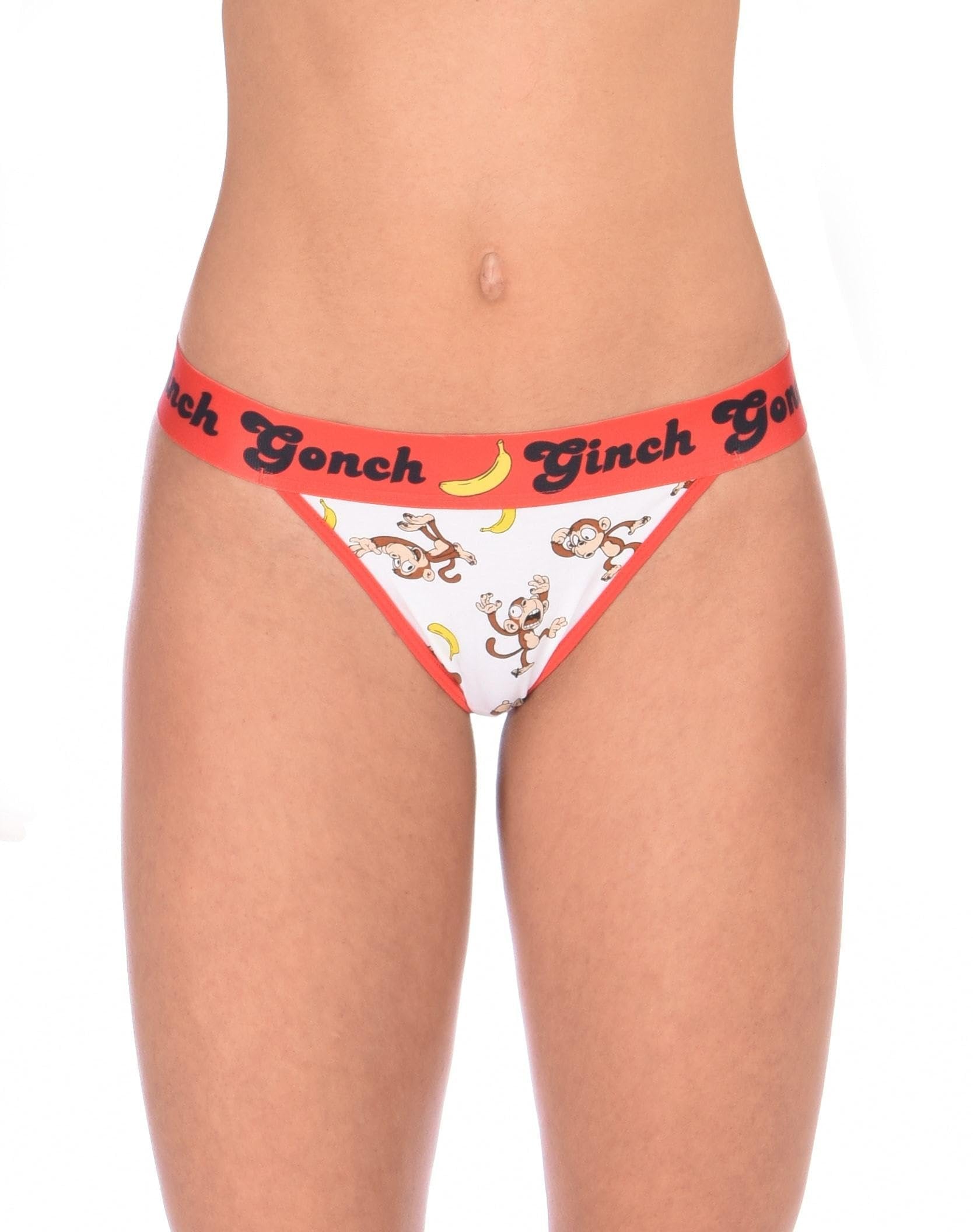 Ginch Gonch women's Gone Bananas monkey print thong – cotton novelty underwear