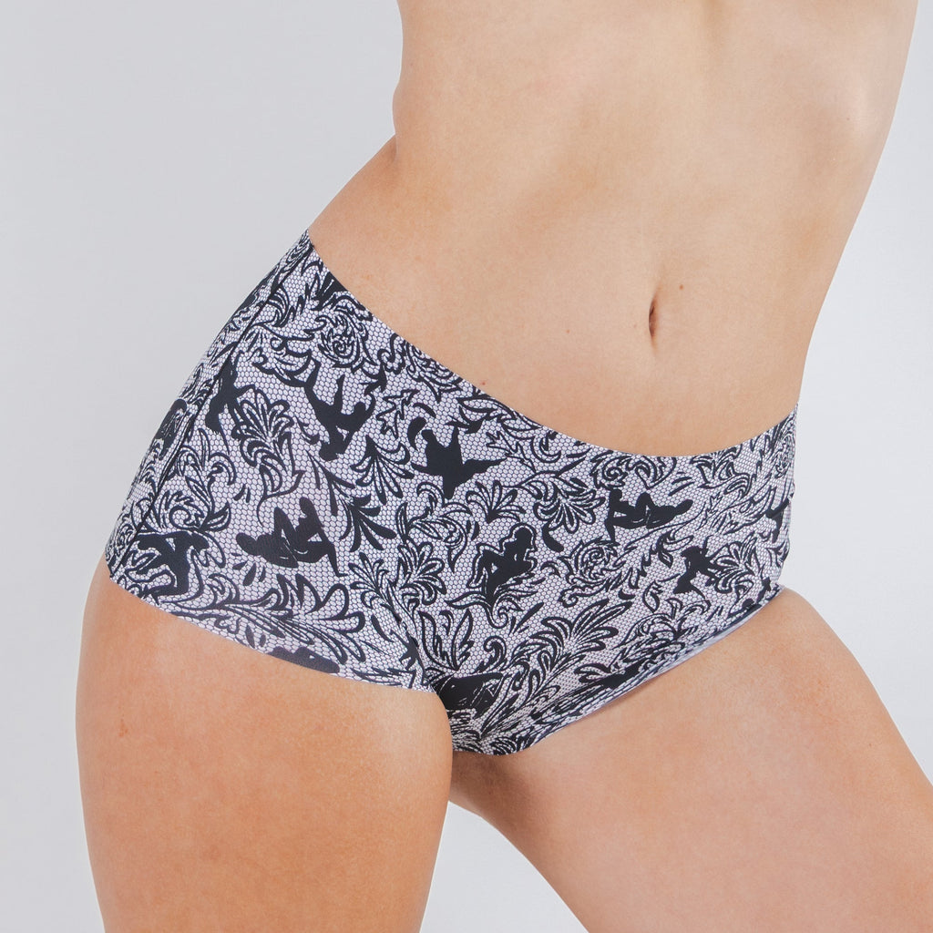 Shinesty The Racy and Lacy provocative lace print seamless boyshort – funny novelty underwear