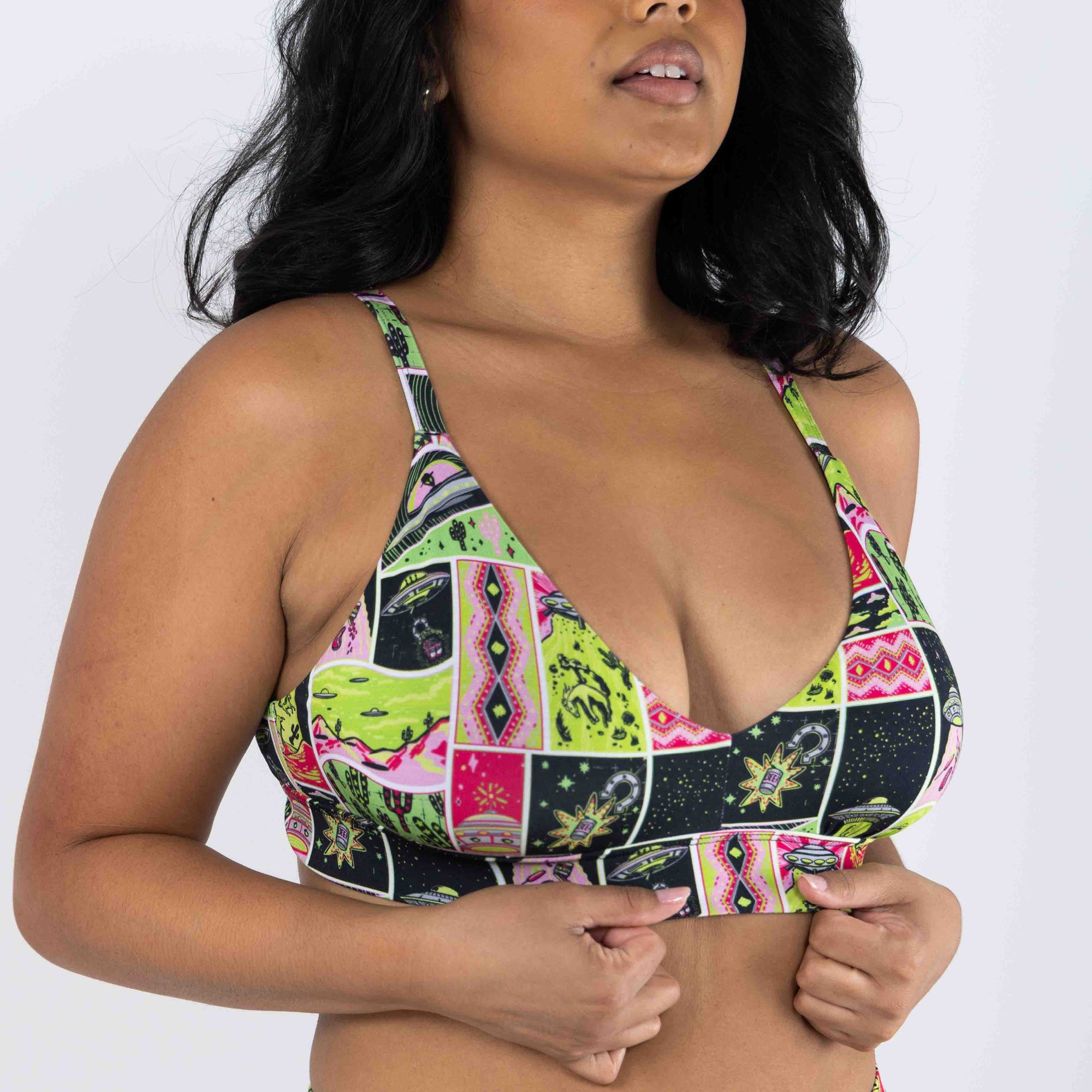 Shinesty The Area 51 retro alien Boob Hammock plunge bralette – funny novelty bralette