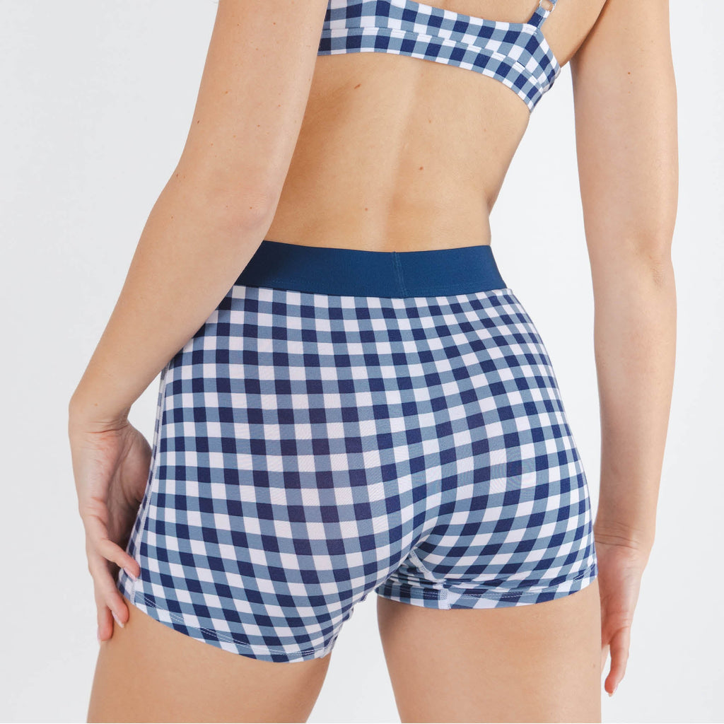 Shinesty The Mad For Plaid navy gingham women's boxers – classic plaid novelty underwear
