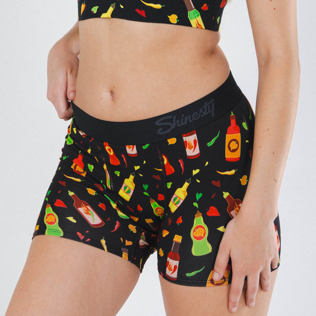 Shinesty The Gotcha Sriracha hot sauce women's boxers – funny food novelty lounge