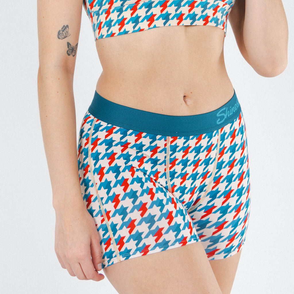 Shinesty The Swanky retro houndstooth women's boxers – bold patterned novelty lounge