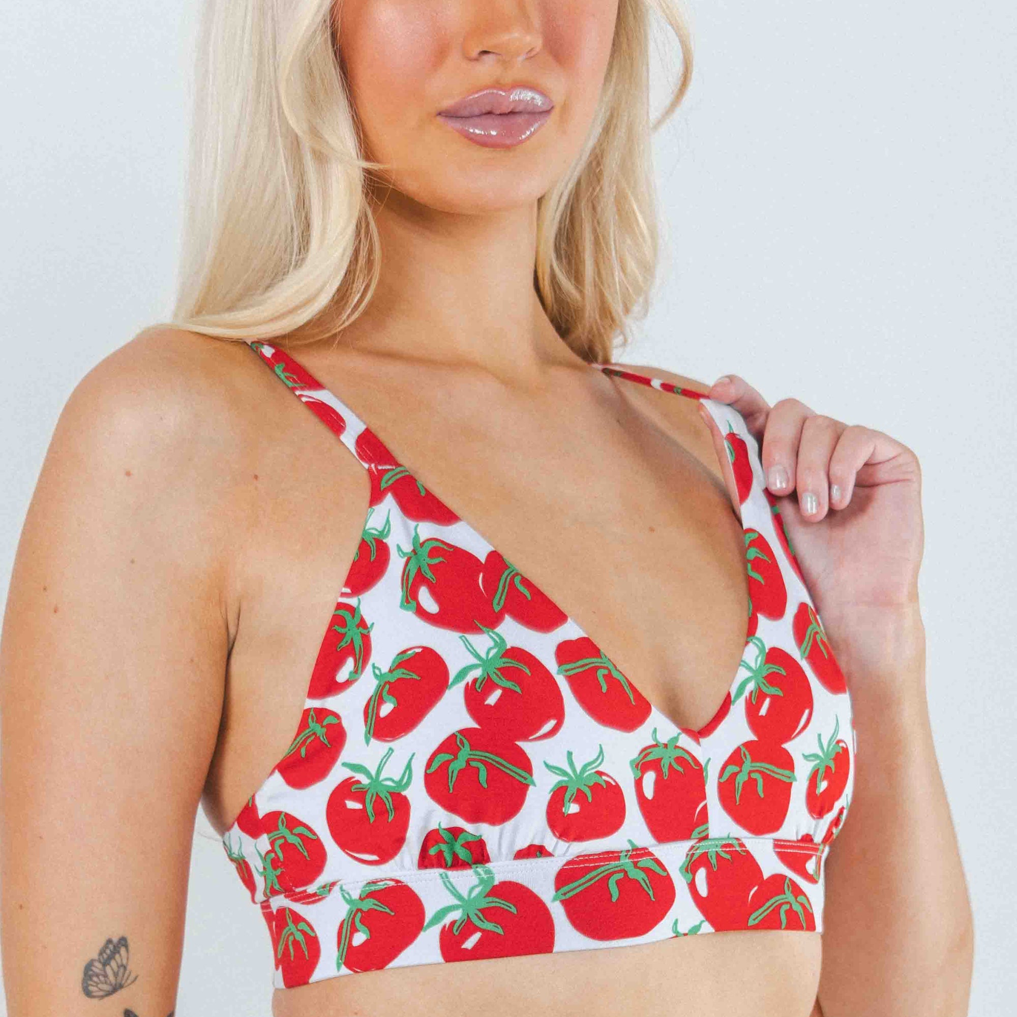 Shinesty The Roma tomato Boob Hammock plunge bralette – funny garden tomato novelty bralette