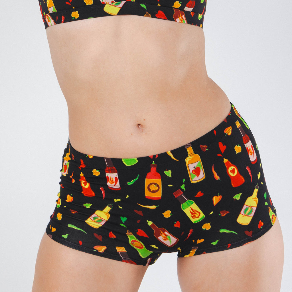 Shinesty The Gotcha Sriracha hot sauce modal boyshort underwear – funny food novelty