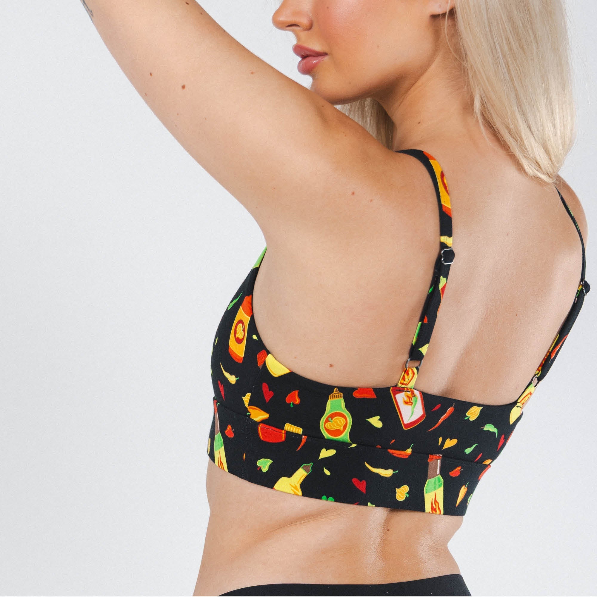 Shinesty The Gotcha Sriracha hot sauce Boob Hammock scoop bralette – funny food bralette