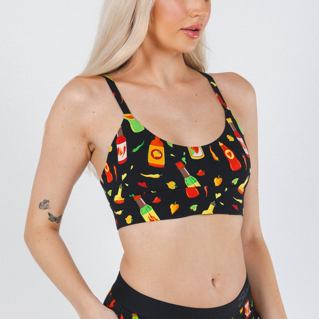 Shinesty The Gotcha Sriracha hot sauce Boob Hammock scoop bralette – funny food bralette