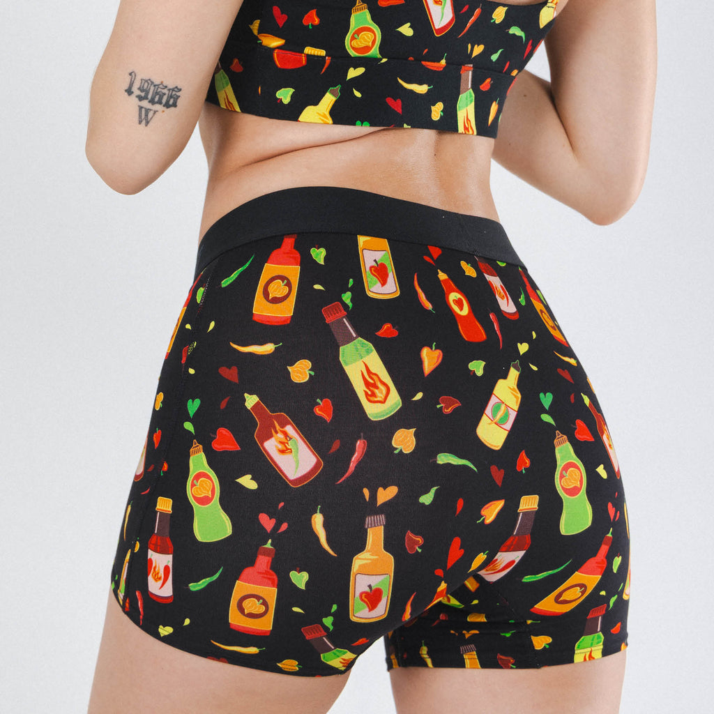Shinesty The Gotcha Sriracha hot sauce women's boxers – funny food novelty lounge
