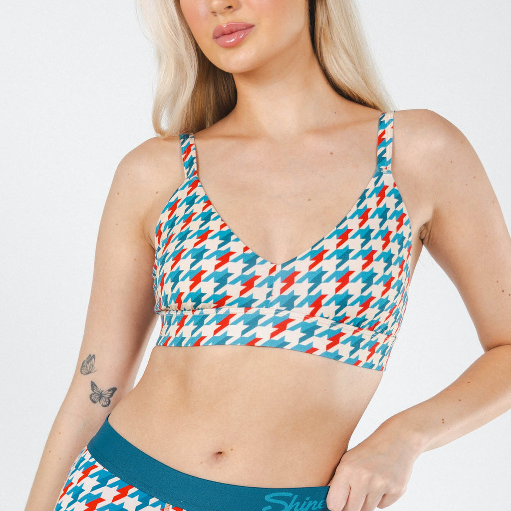 Shinesty The Swanky retro houndstooth Boob Hammock plunge bralette – bold patterned