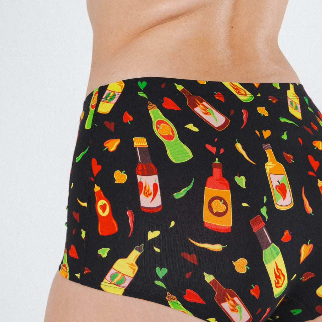 Shinesty The Gotcha Sriracha hot sauce modal boyshort underwear – funny food novelty