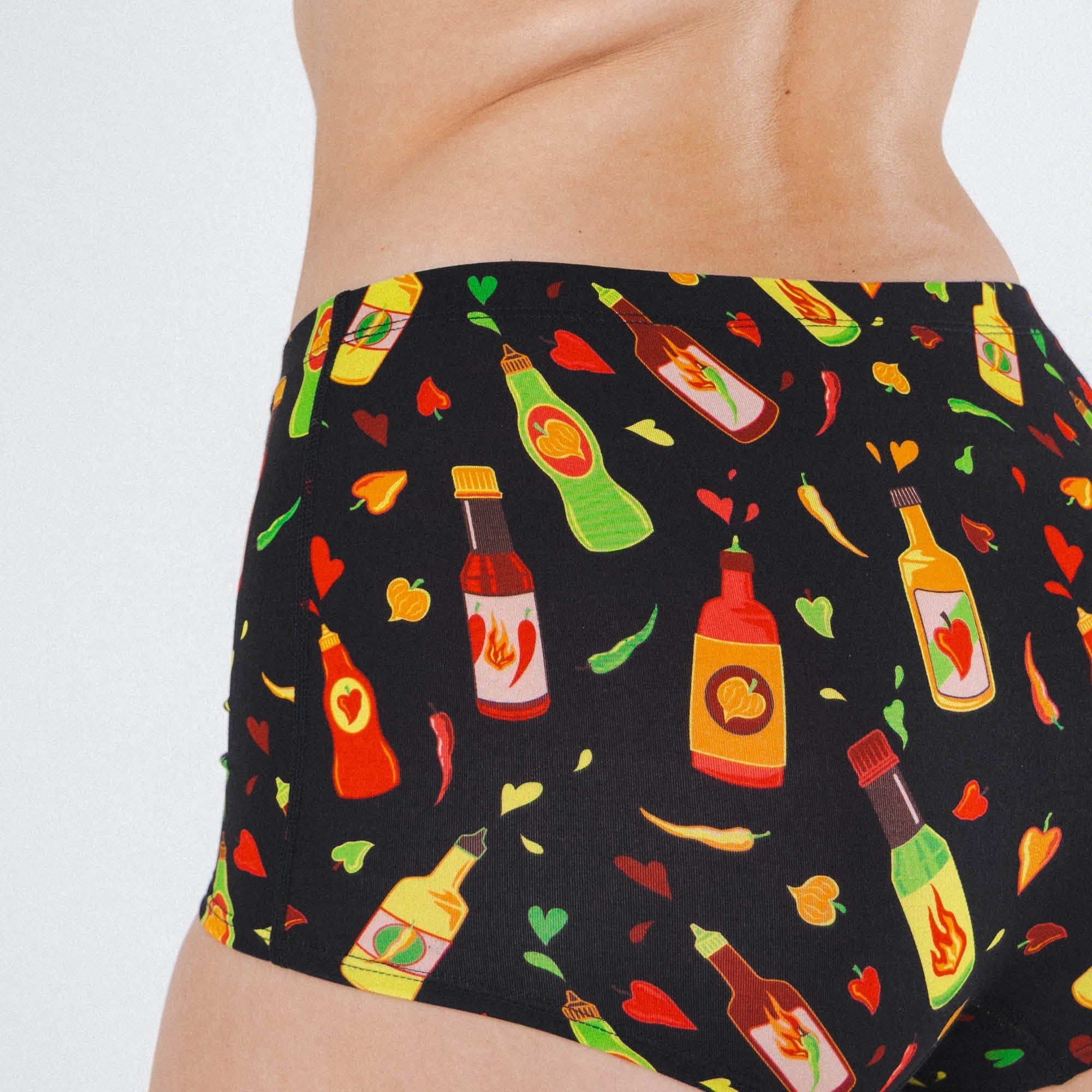 Shinesty The Gotcha Sriracha hot sauce modal boyshort underwear – funny food novelty