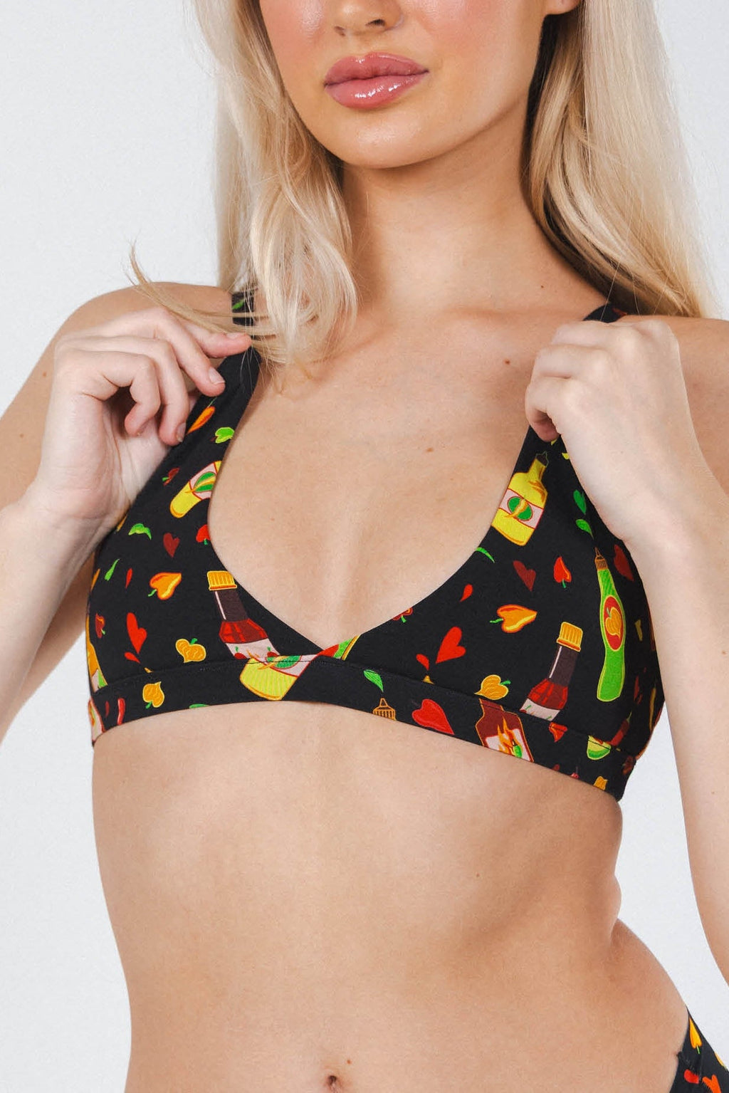 Shinesty The Gotcha Sriracha hot sauce Boob Hammock triangle bralette – funny novelty bralette