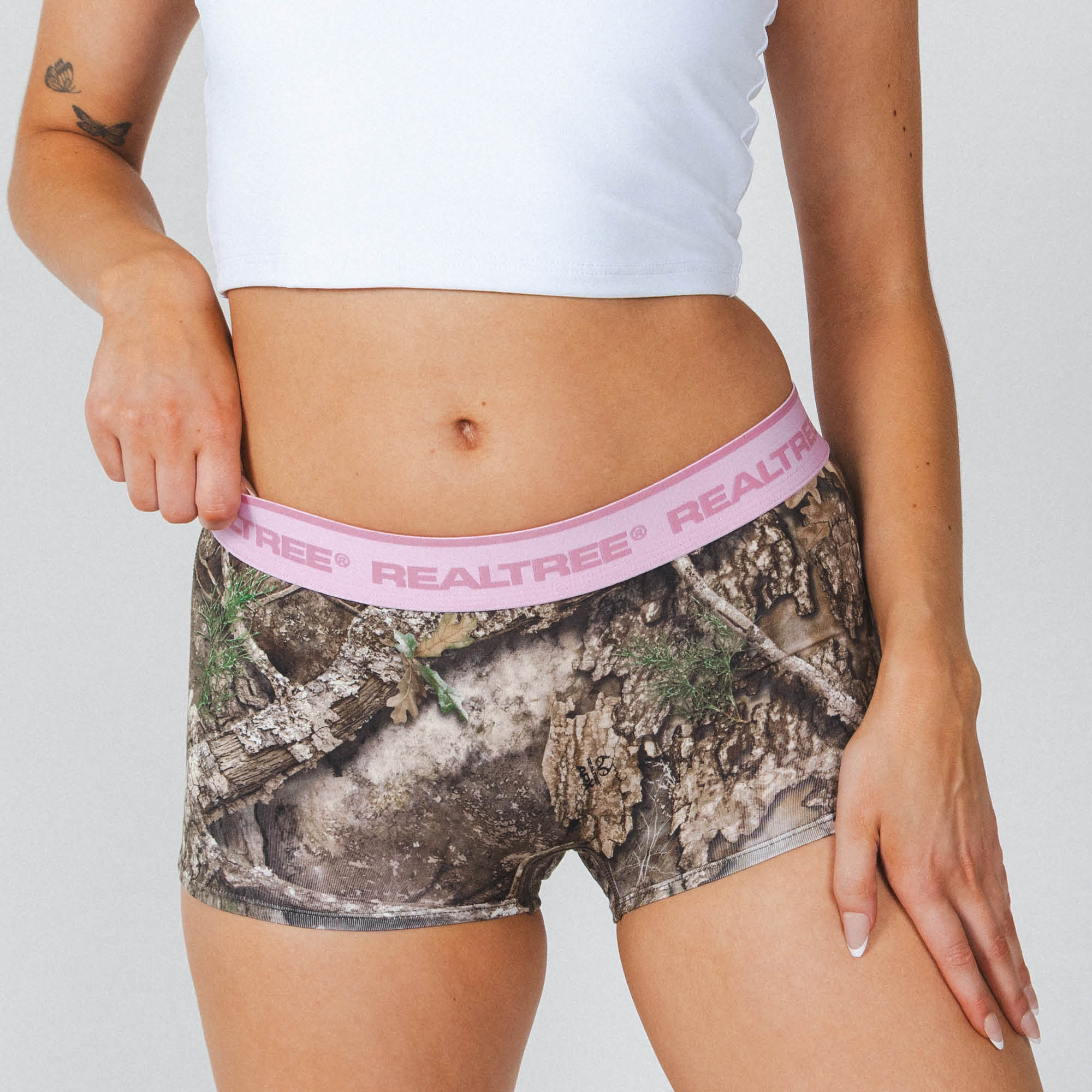 Shinesty The Wild Game Realtree neon pink camo boyshort with waistband – hunting novelty