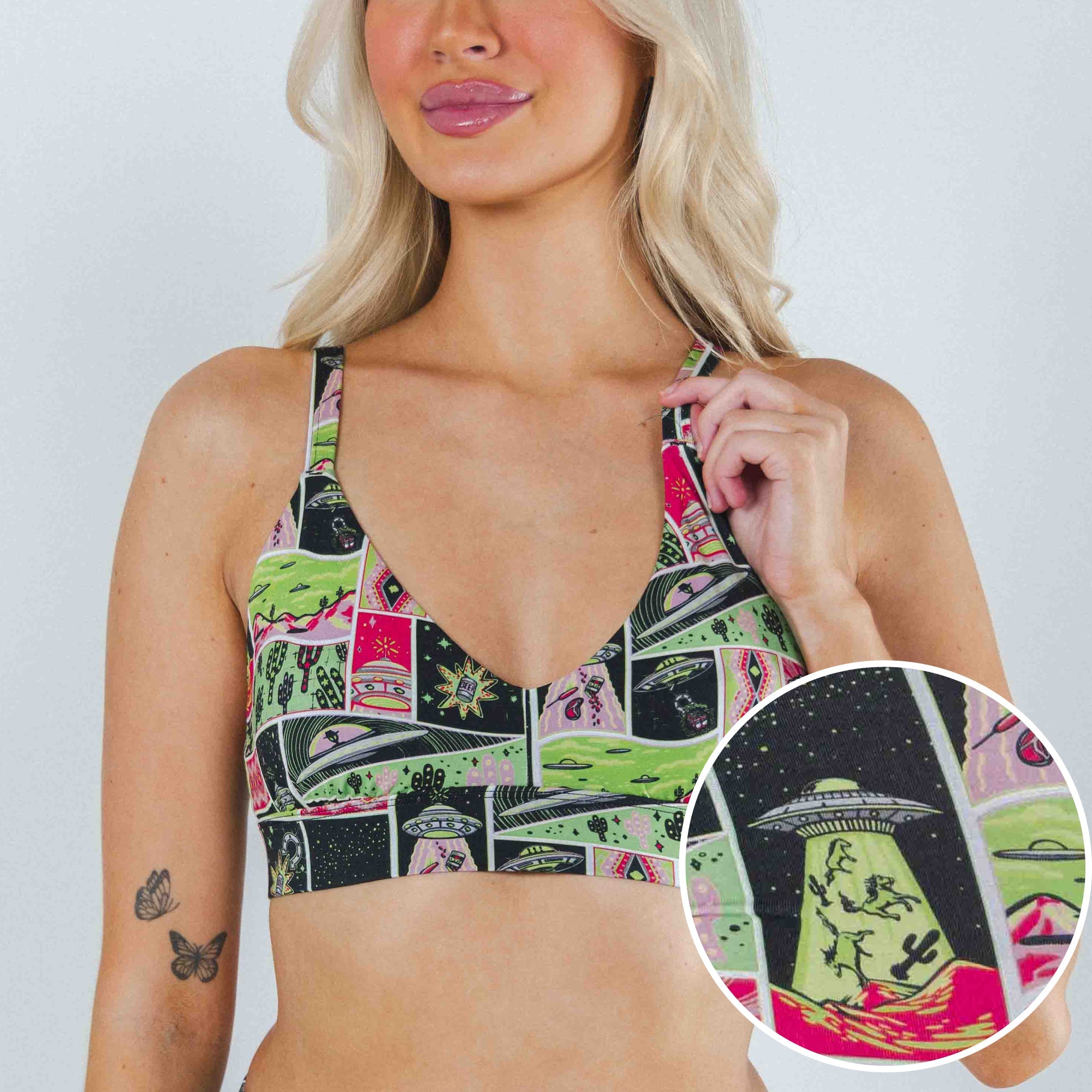 Shinesty The Area 51 retro alien Boob Hammock plunge bralette – funny novelty bralette