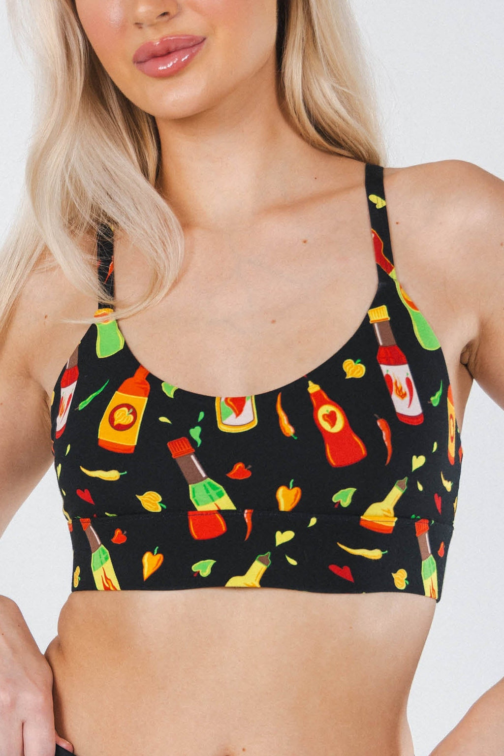 Shinesty The Gotcha Sriracha hot sauce Boob Hammock scoop bralette – funny food bralette