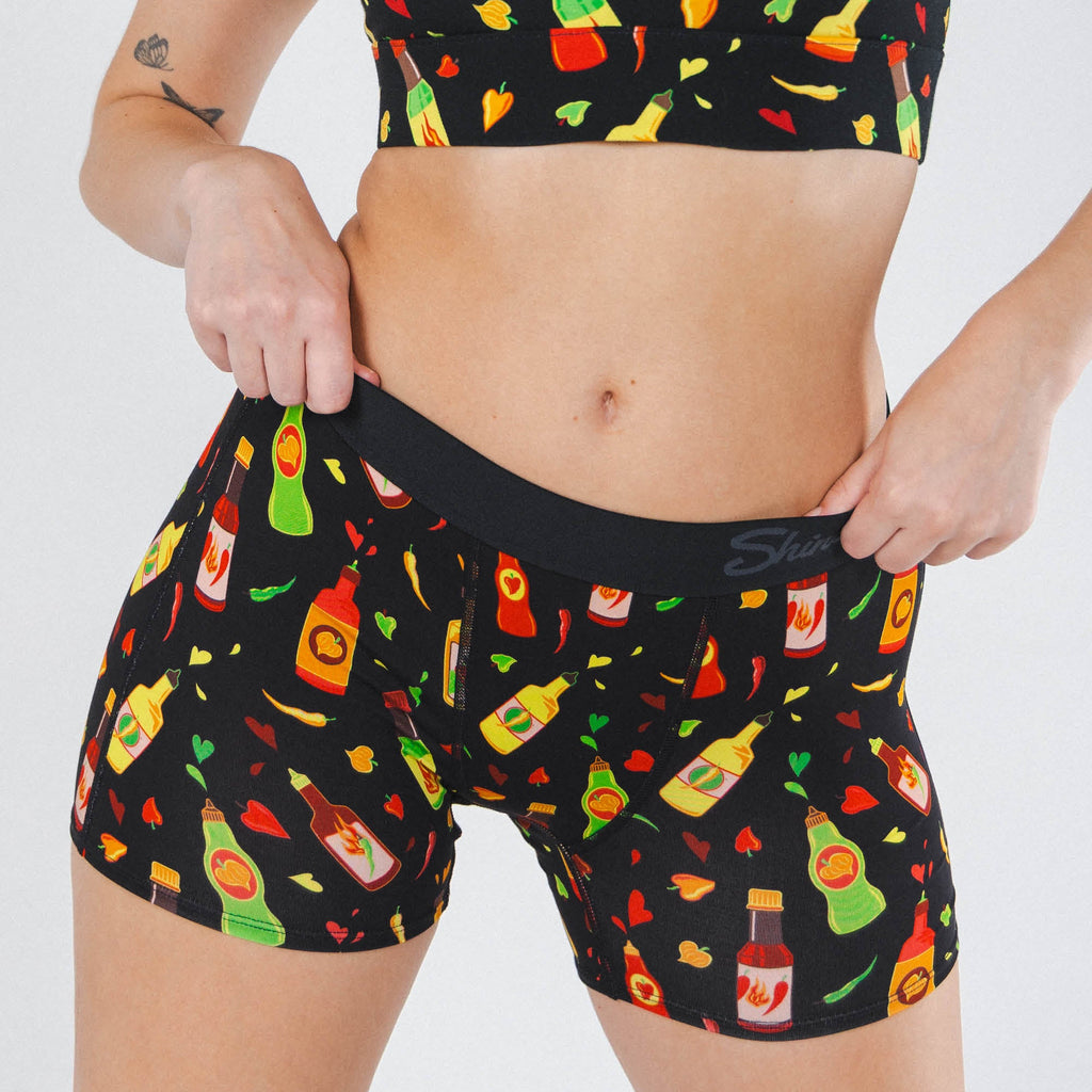 Shinesty The Gotcha Sriracha hot sauce women's boxers – funny food novelty lounge