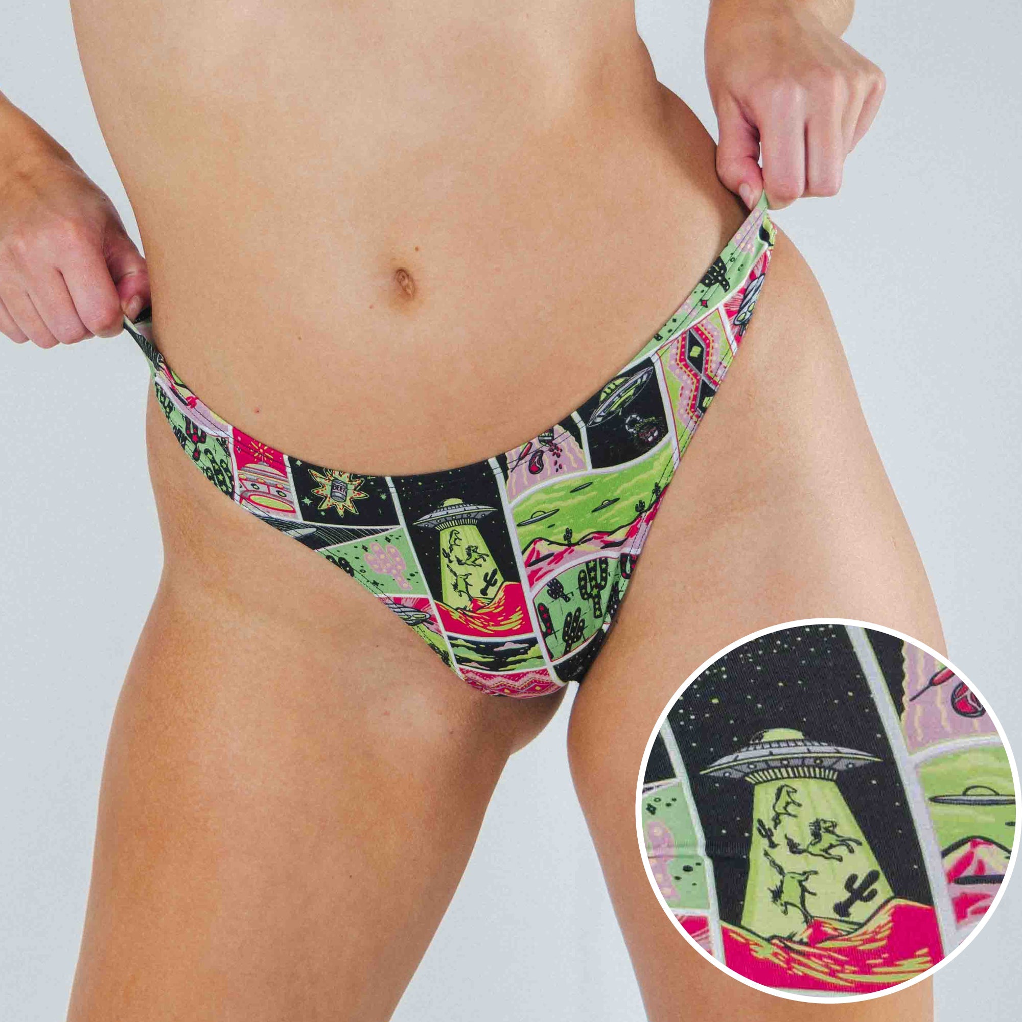Shinesty The Area 51 retro alien MicroModal thong – funny retro alien novelty underwear