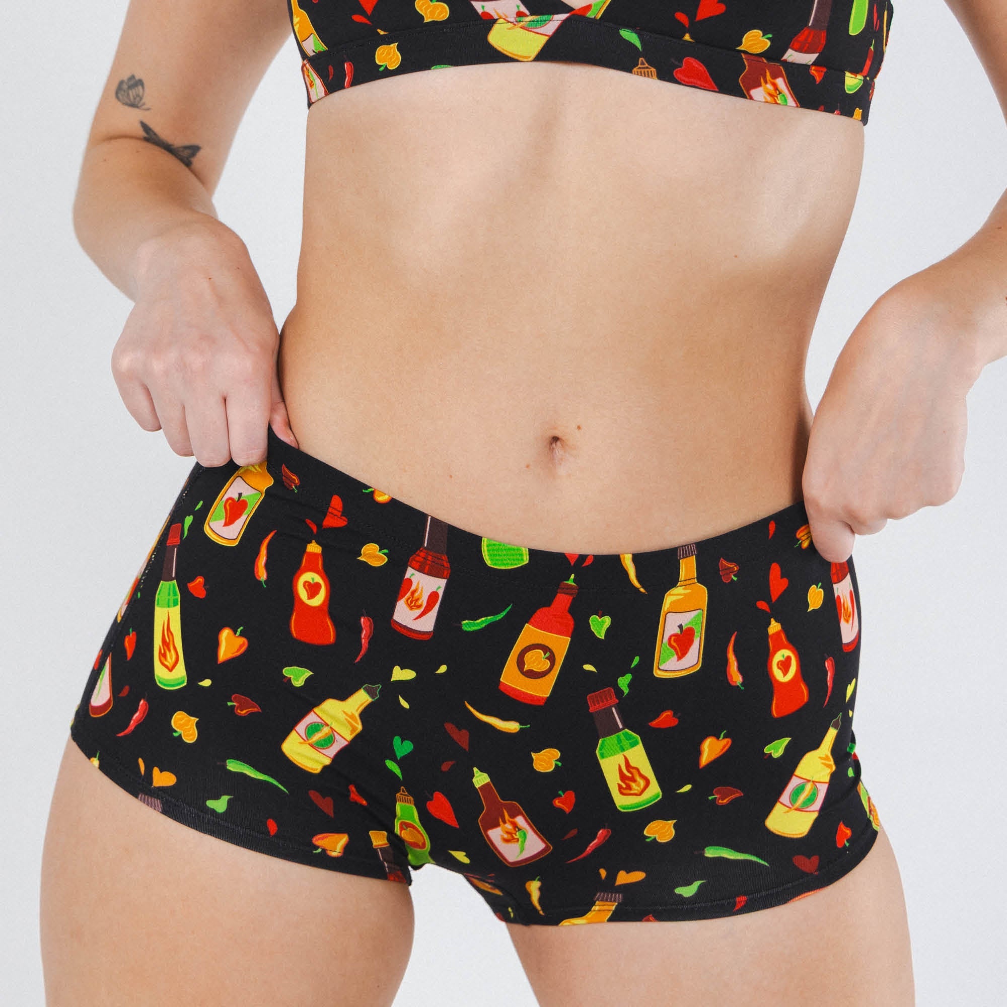 Shinesty The Gotcha Sriracha hot sauce modal boyshort underwear – funny food novelty
