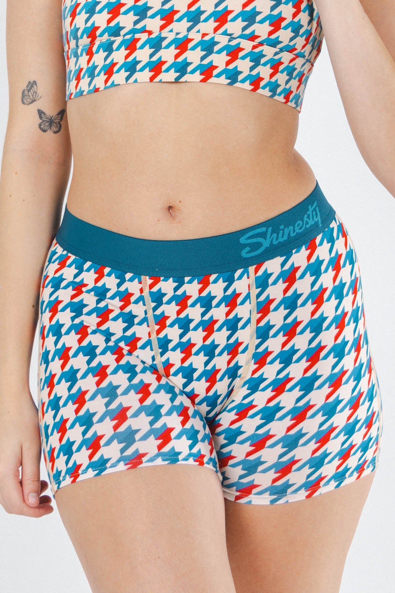 Shinesty The Swanky retro houndstooth women's boxers – bold patterned novelty lounge