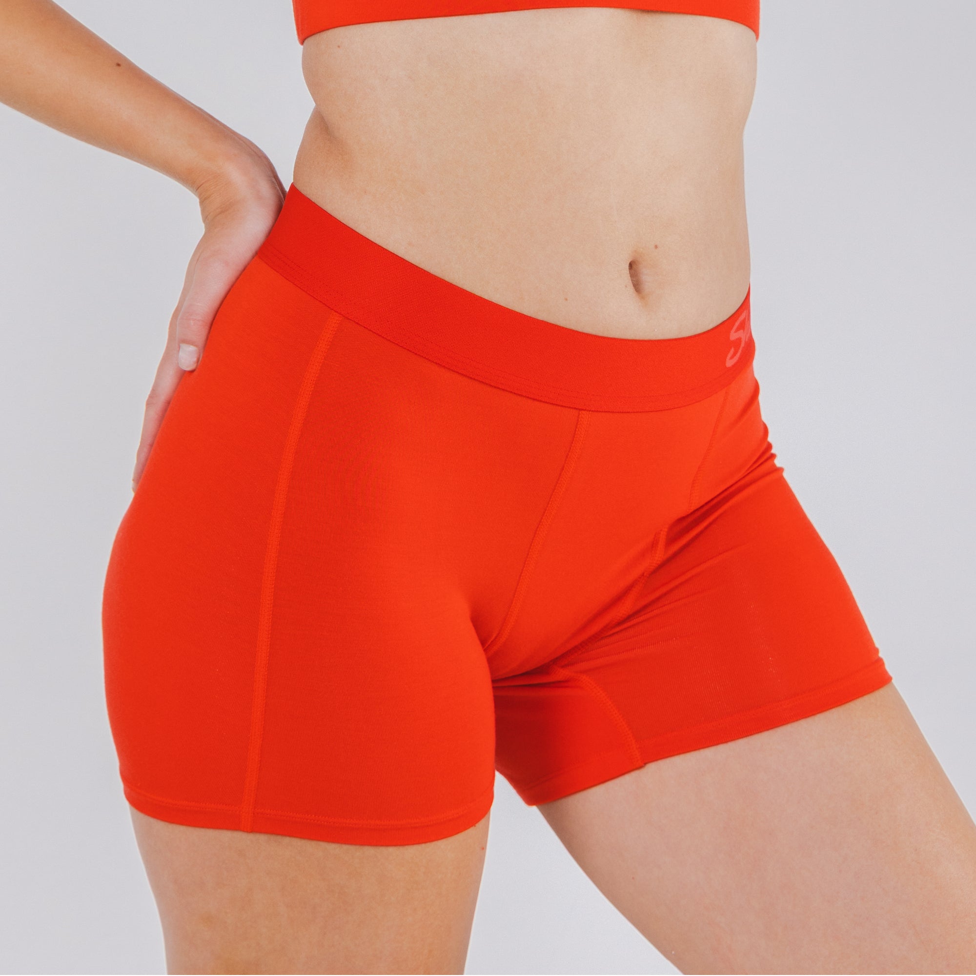 Shinesty The Maraschino flame scarlet red women's boxers – bold red tonal lounge underwear