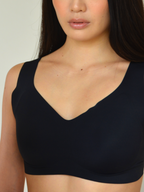 The Only Bra V-Neck Lift Bra in Black, alternate front view on a white background.