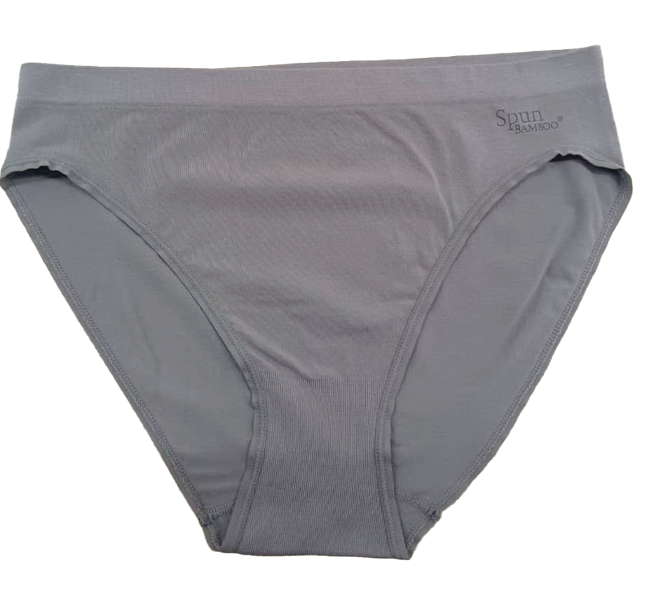 Spun Bamboo PantyBoo Women's High Leg Brief in Gray, back view on a white background.
