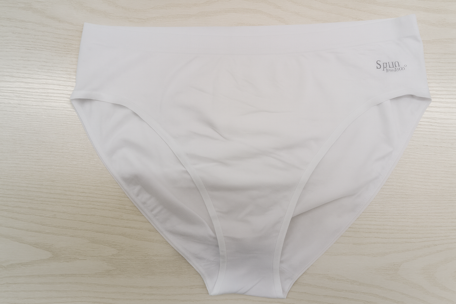 Spun Bamboo PantyBoo Women's High Leg Brief in White, flat lay on a white background.